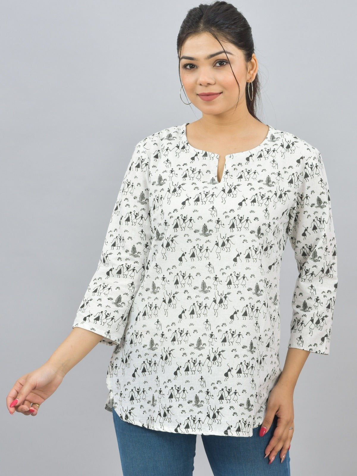 Pack Of 2 Womens Regular Fit Black Vector And Pink Leaf Printed Tops Combo
