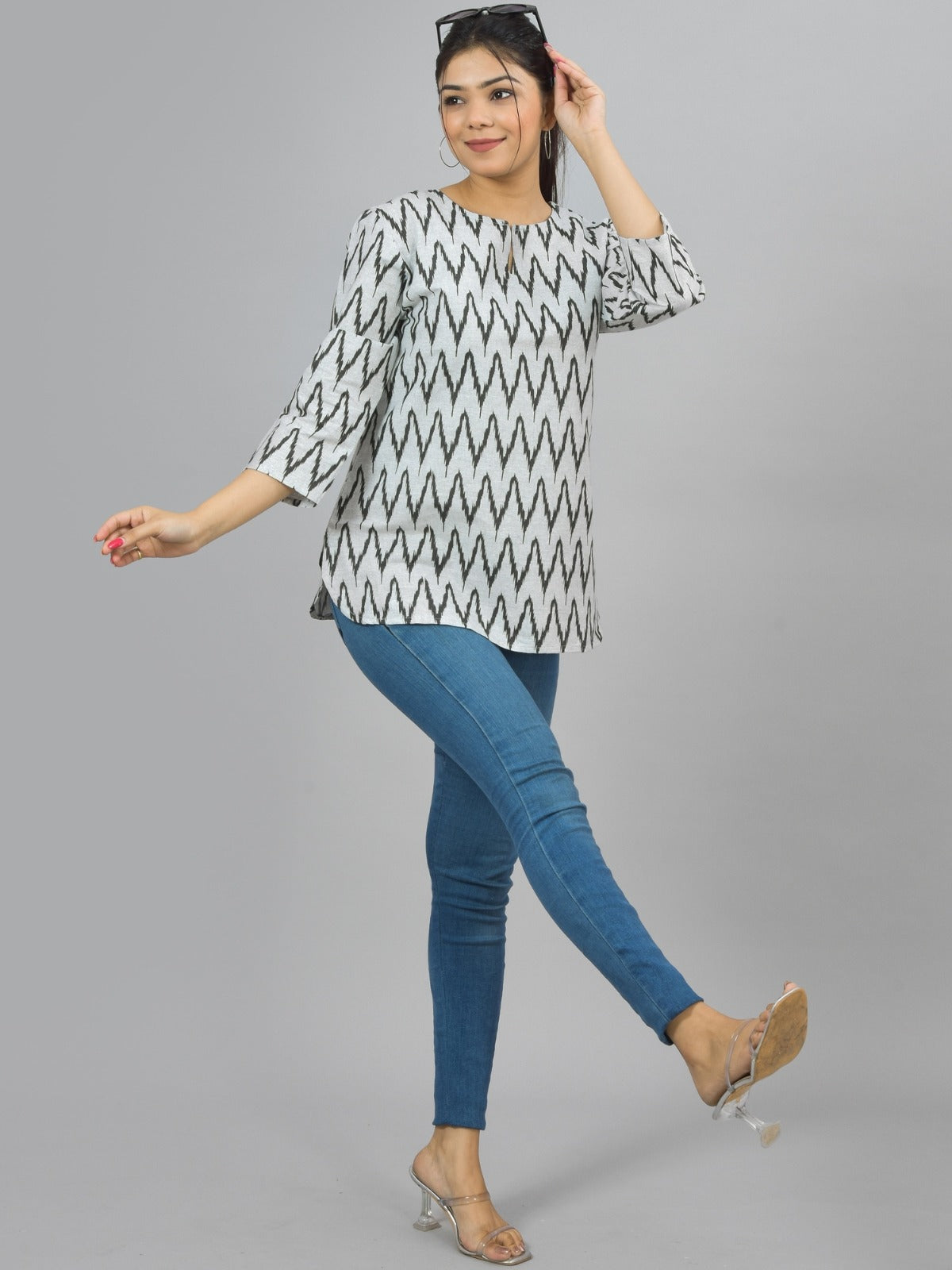Pack Of 2 Womens Regular Fit Black Zig Zag And Maroon Tribal Printed Tops Combo