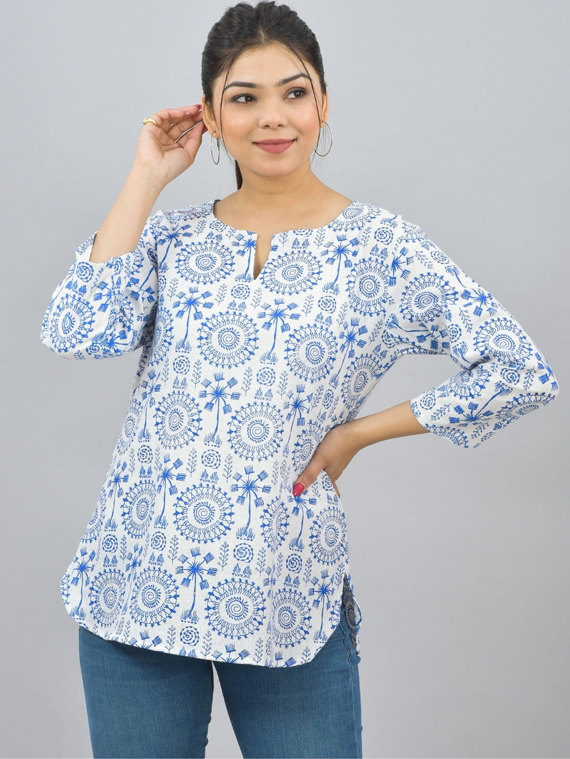 Pack Of 2 Womens Regular Fit Black Vector And Blur Tribal Printed Tops Combo