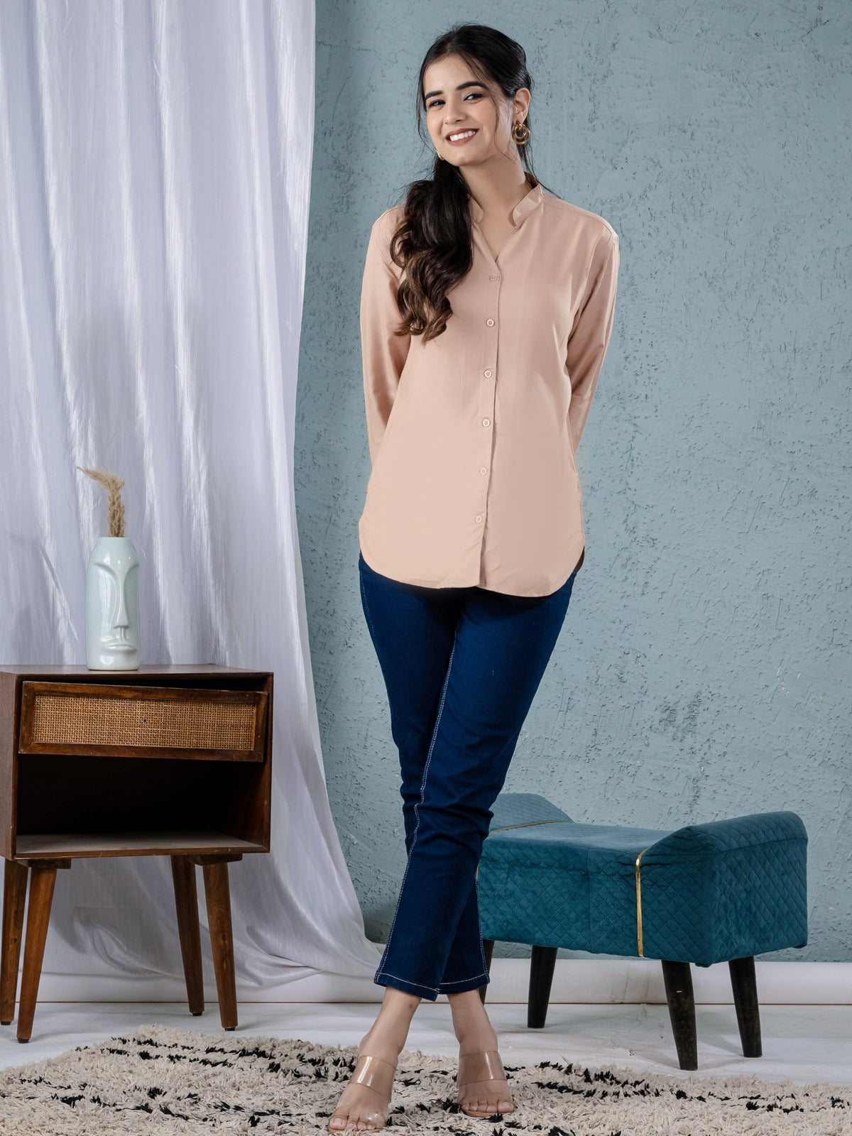 Women Solid Chiku Viscose Shirt