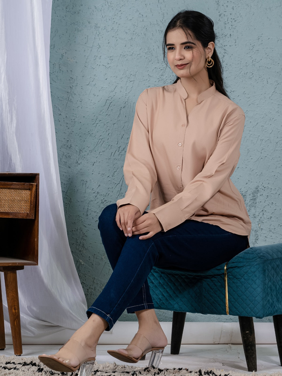 Women Solid Chiku Viscose Shirt