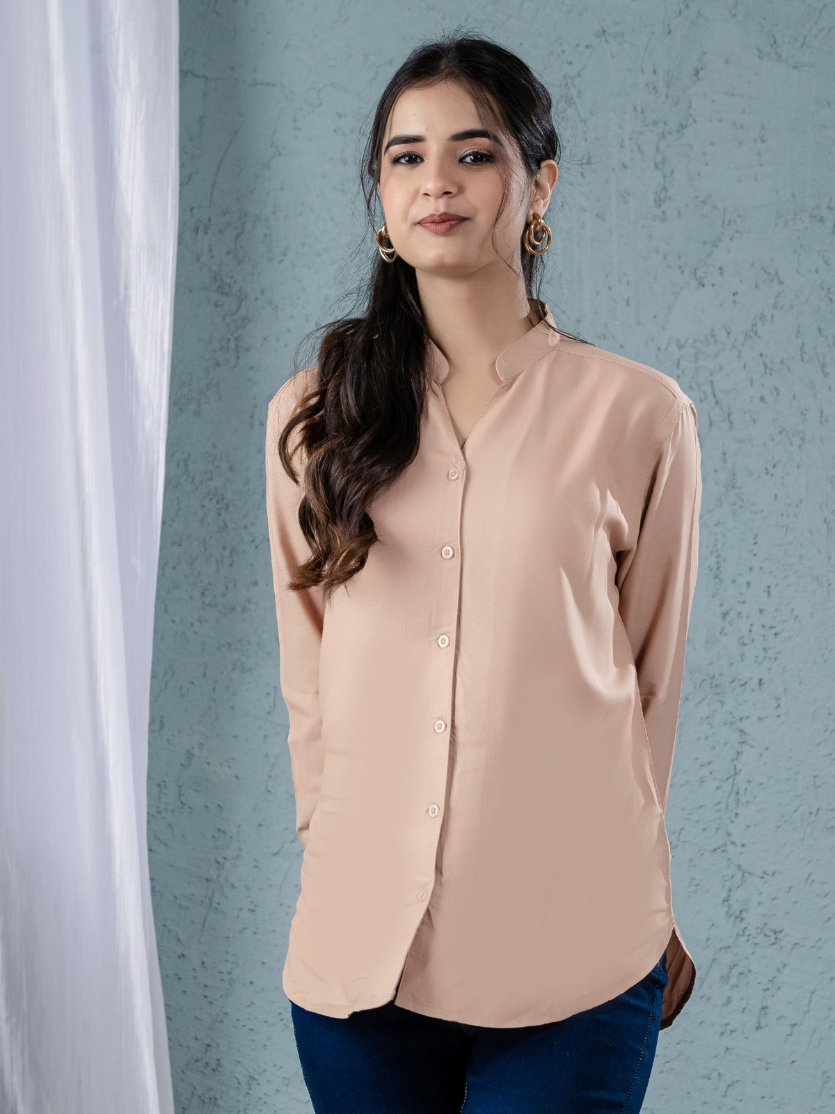 Women Solid Chiku Viscose Shirt
