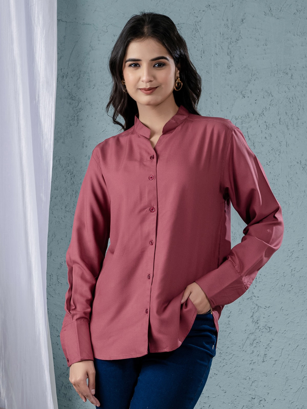 Women Solid Peach Viscose Shirt