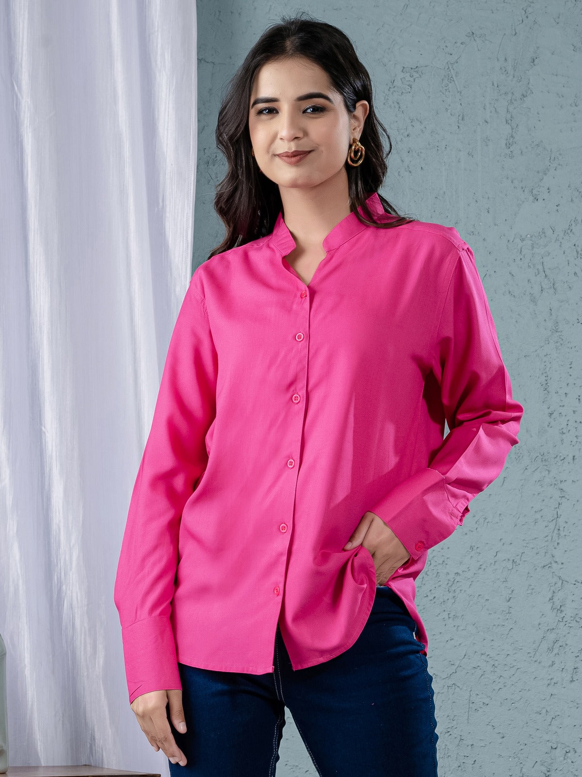 Women Solid Pink Viscose Shirt