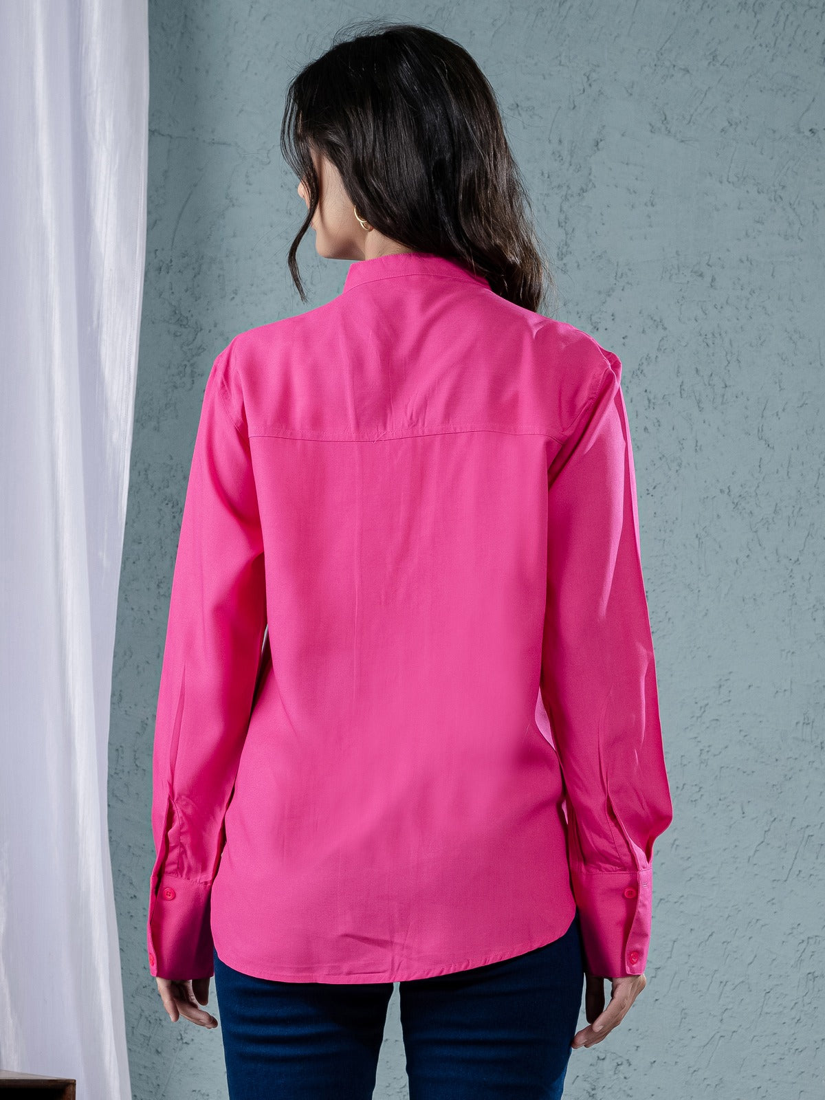Women Solid Pink Viscose Shirt