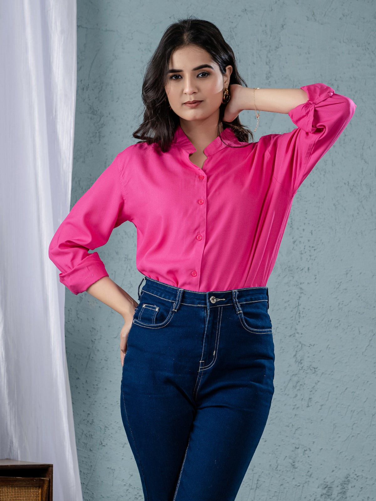 Women Solid Pink Viscose Shirt