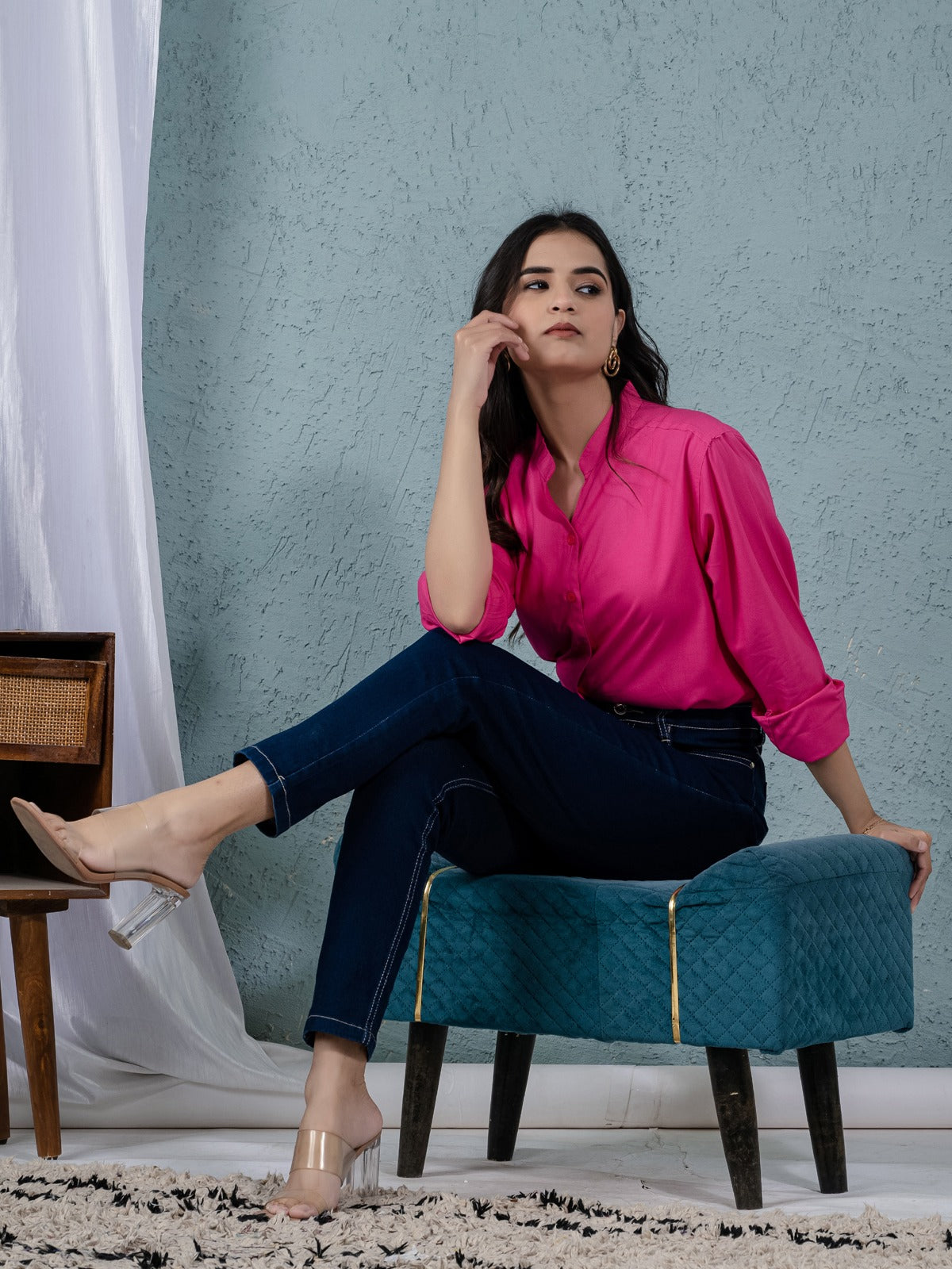 Women Solid Pink Viscose Shirt