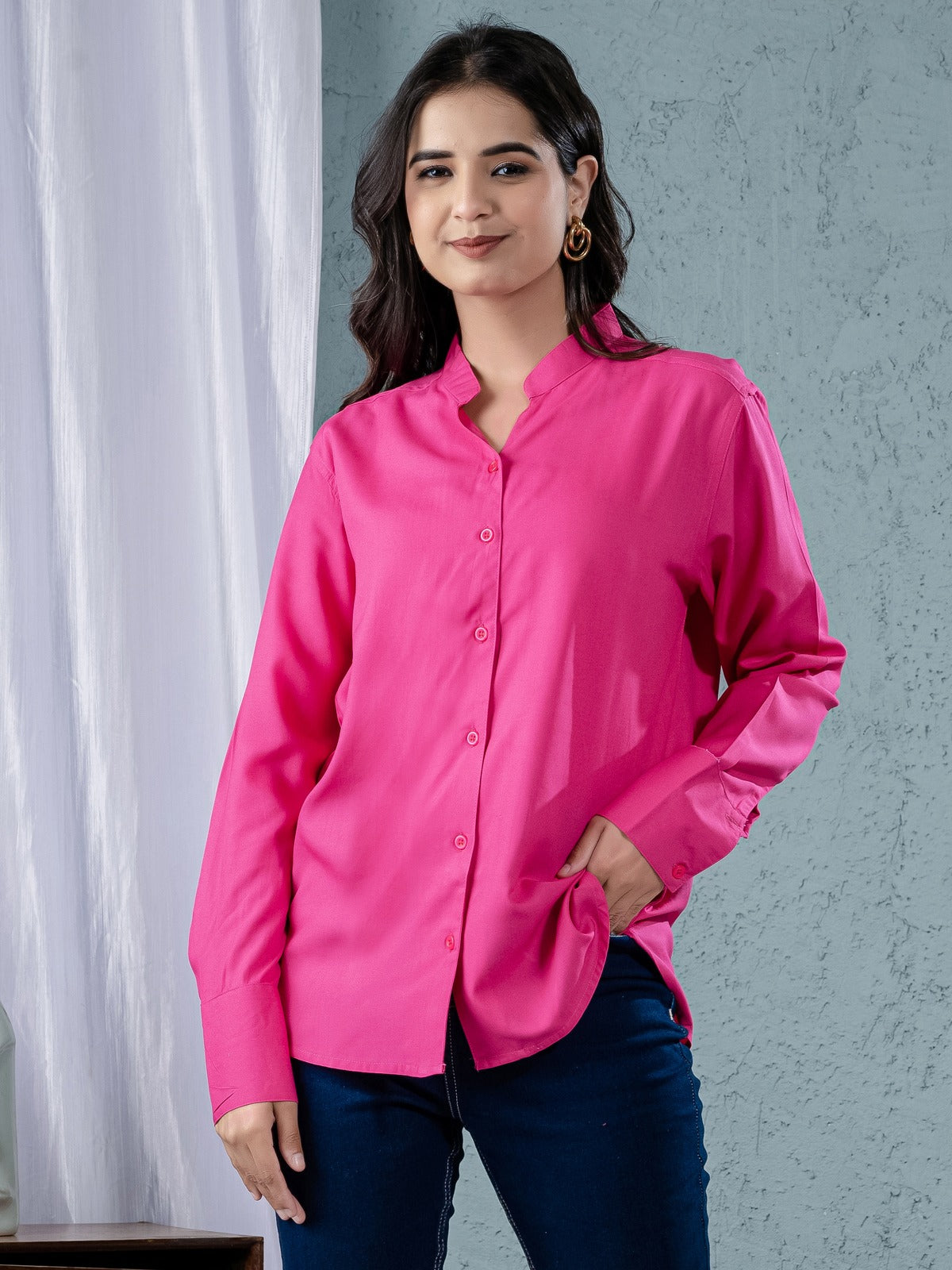 Women Solid Pink Viscose Shirt