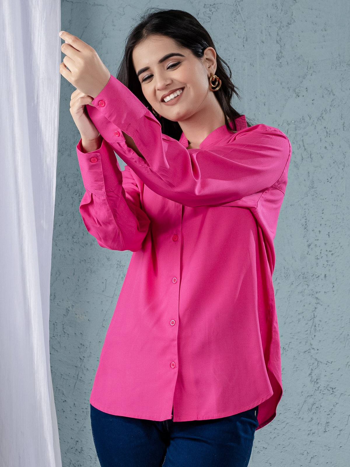 Women Solid Pink Viscose Shirt