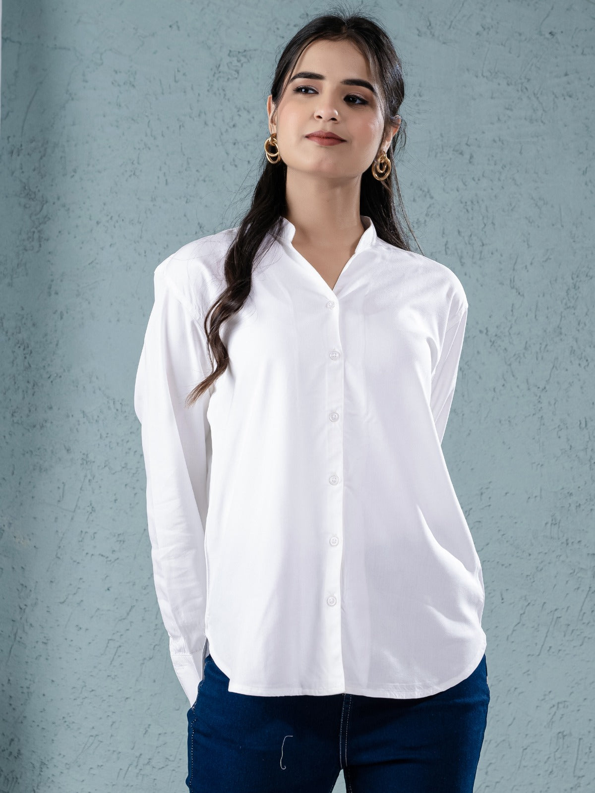 Women Solid White Viscose Shirt